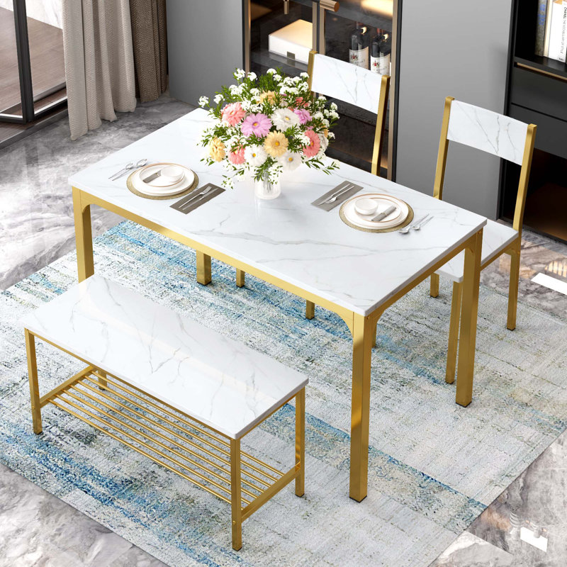 White 4 person dining table discount